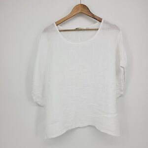Camille + Co linen blouse White women's Medium Relaxed Boxy Lagenlook Italy